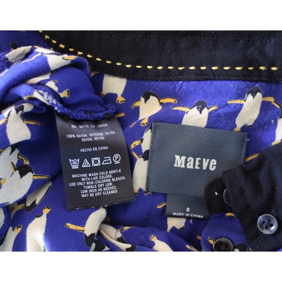 Anthropologie Maeve Penguin Retro Print Collar Button Top XS 0 - Picture 12 of 12